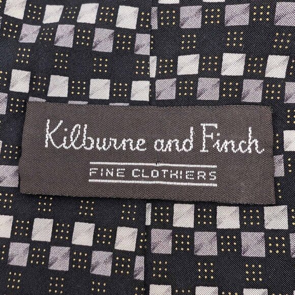 Kilburne and Finch Fine Clothiers Mens Silk Tie Black Gray Checks Wedding Office - Picture 6 of 10